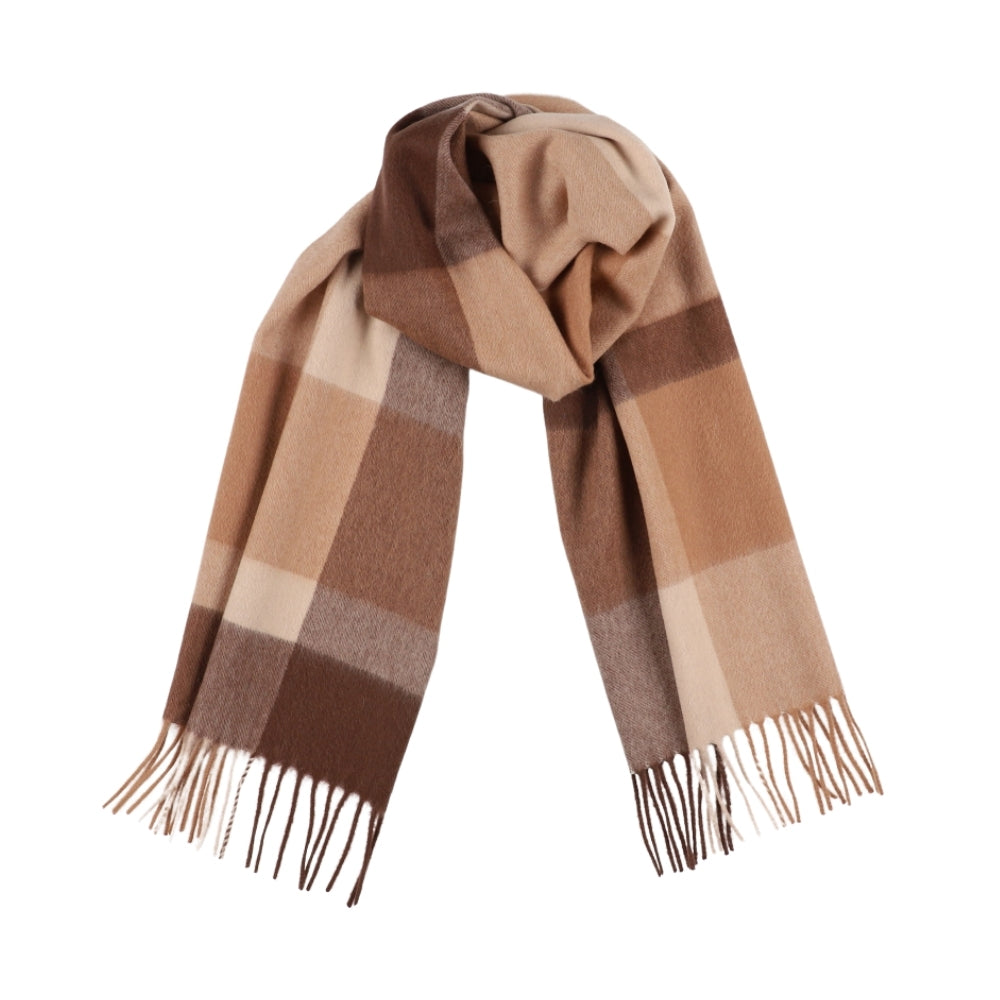 Storrutig halsduk i 100 % ull, brun och beige – York (4)