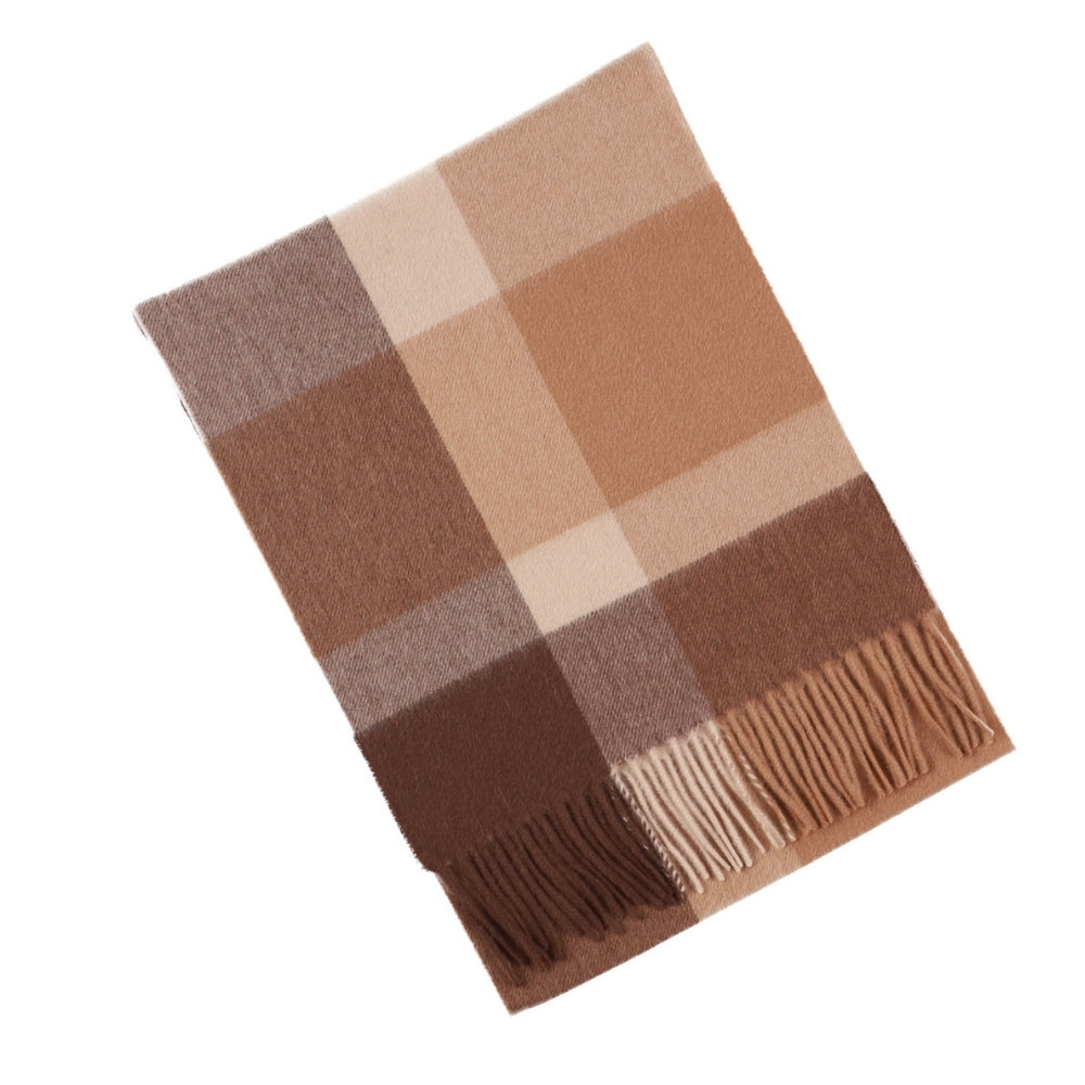Storrutig halsduk i 100 % ull, brun och beige – York (6)