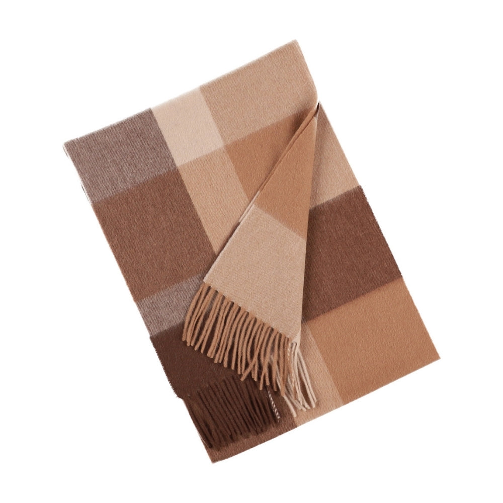 Storrutig halsduk i 100 % ull, brun och beige – York (3)