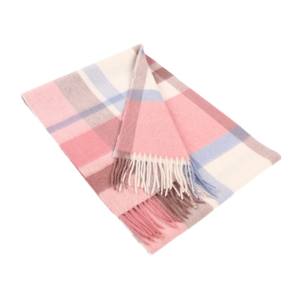 Rutig halsduk i 100 % ull, rosa, med fransar – London (1)