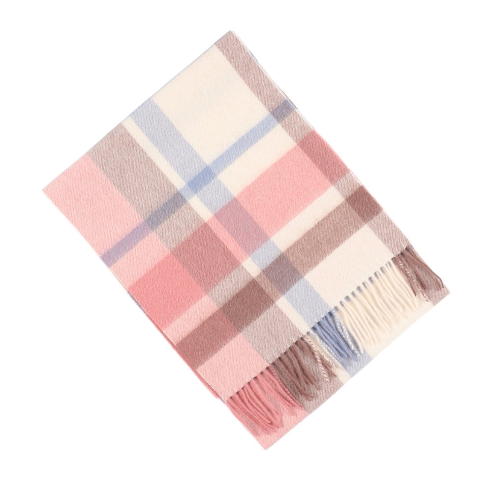 Rutig halsduk i 100 % ull, rosa, med fransar – London (6)