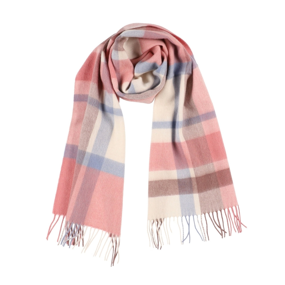 Rutig halsduk i 100 % ull, rosa, med fransar – London (4)